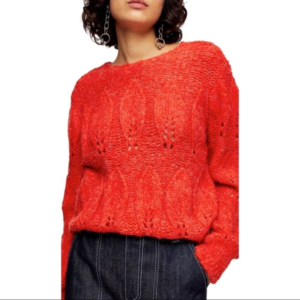 TOPSHOP Petal Pointelle Red Sweater size 12 NWTS